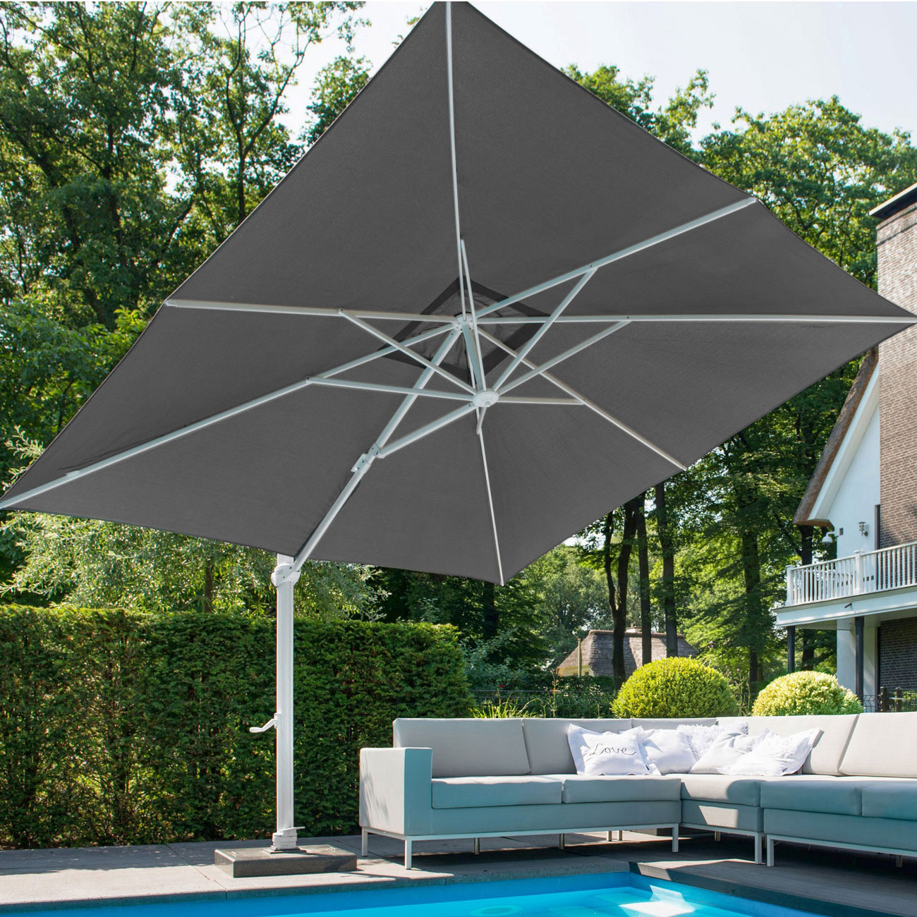 Aandringen Lenen account Zweefparasol Hacienda 300x400cm Charcoal (white frame) 4-Seasons - Parasol -shop.nl