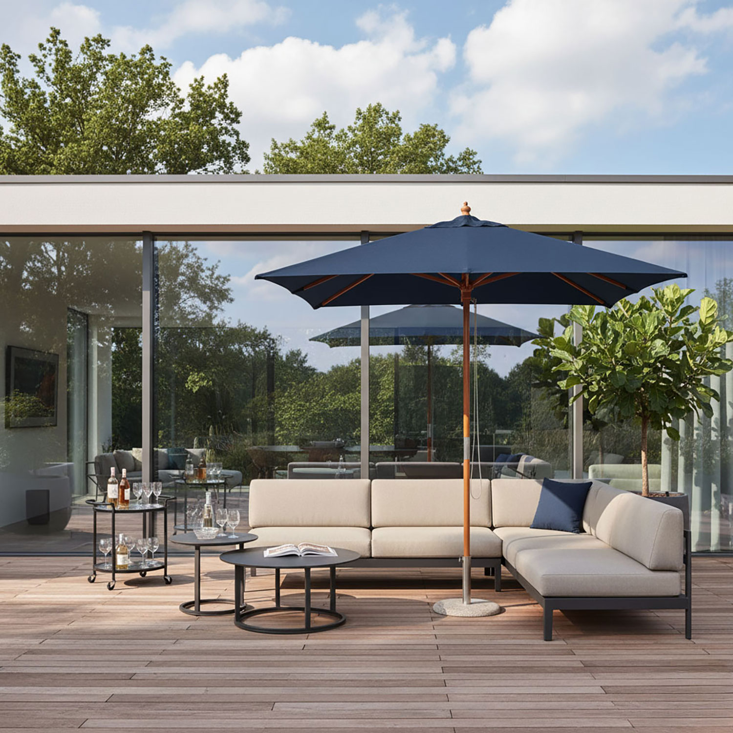 Houten-parasol-Ica-Marine-blauw-2x2m-Rhino