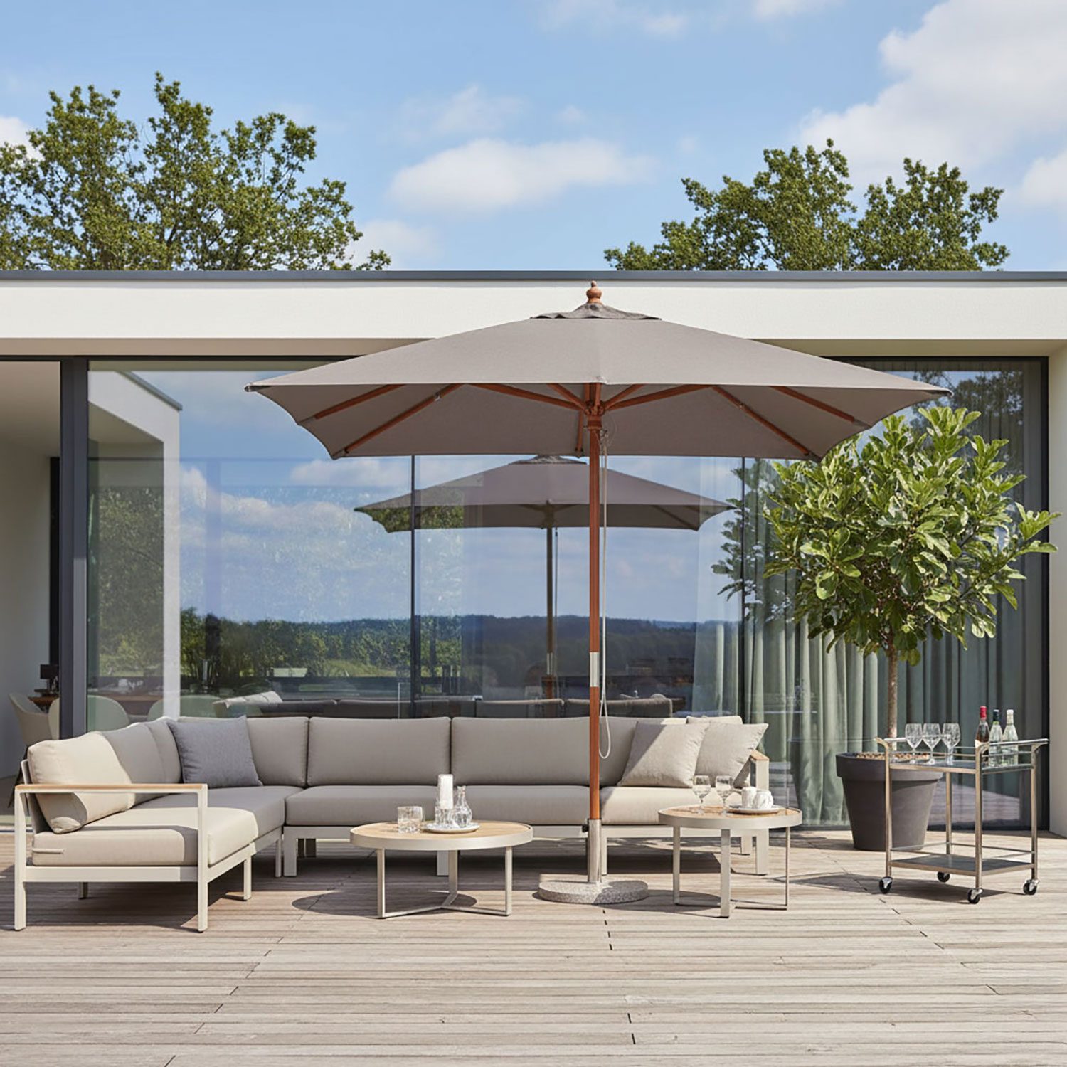 Houtstok parasol 2x2m Taupe Rhino Ica