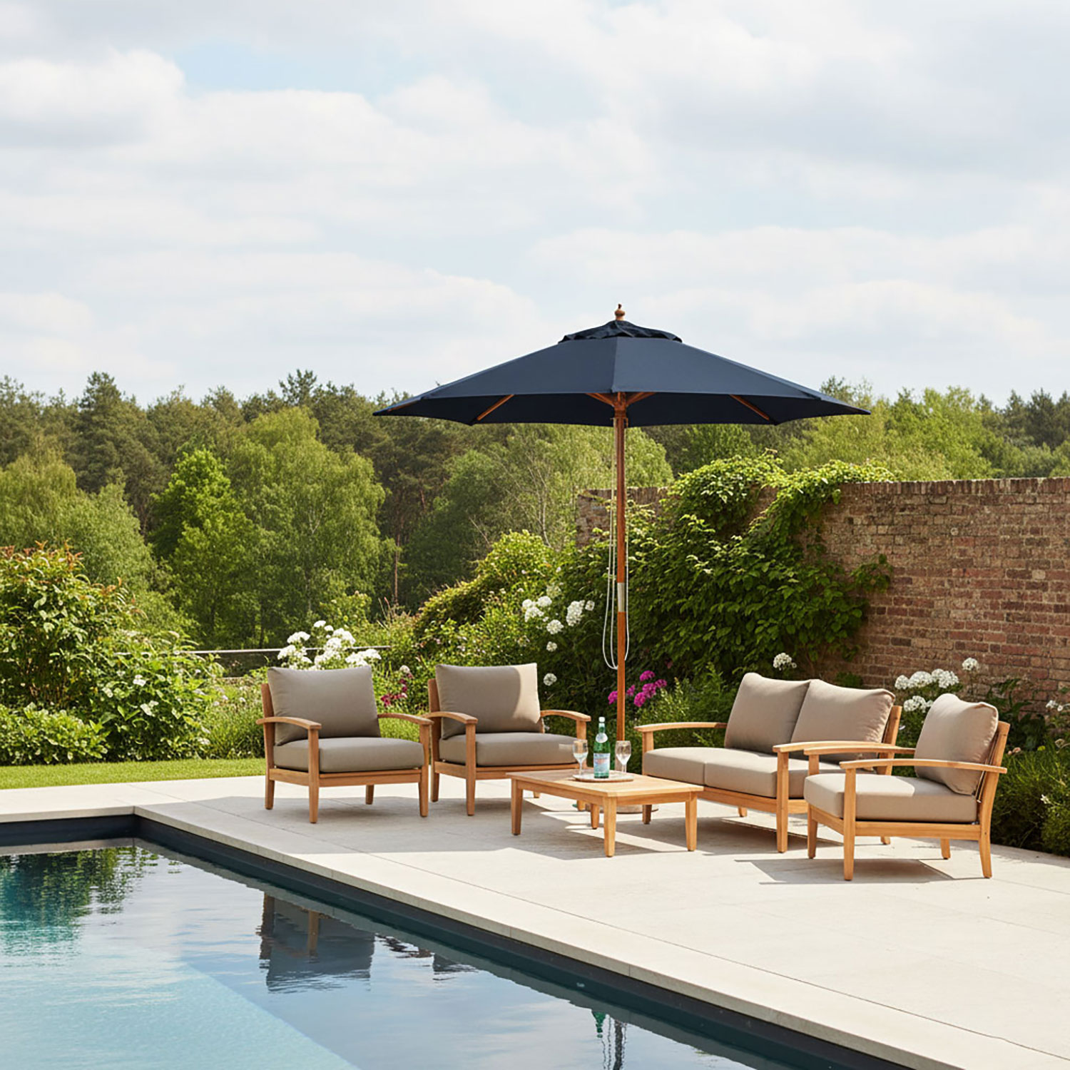 Parasol hout 250cm Marine Blauw Rhino Ica