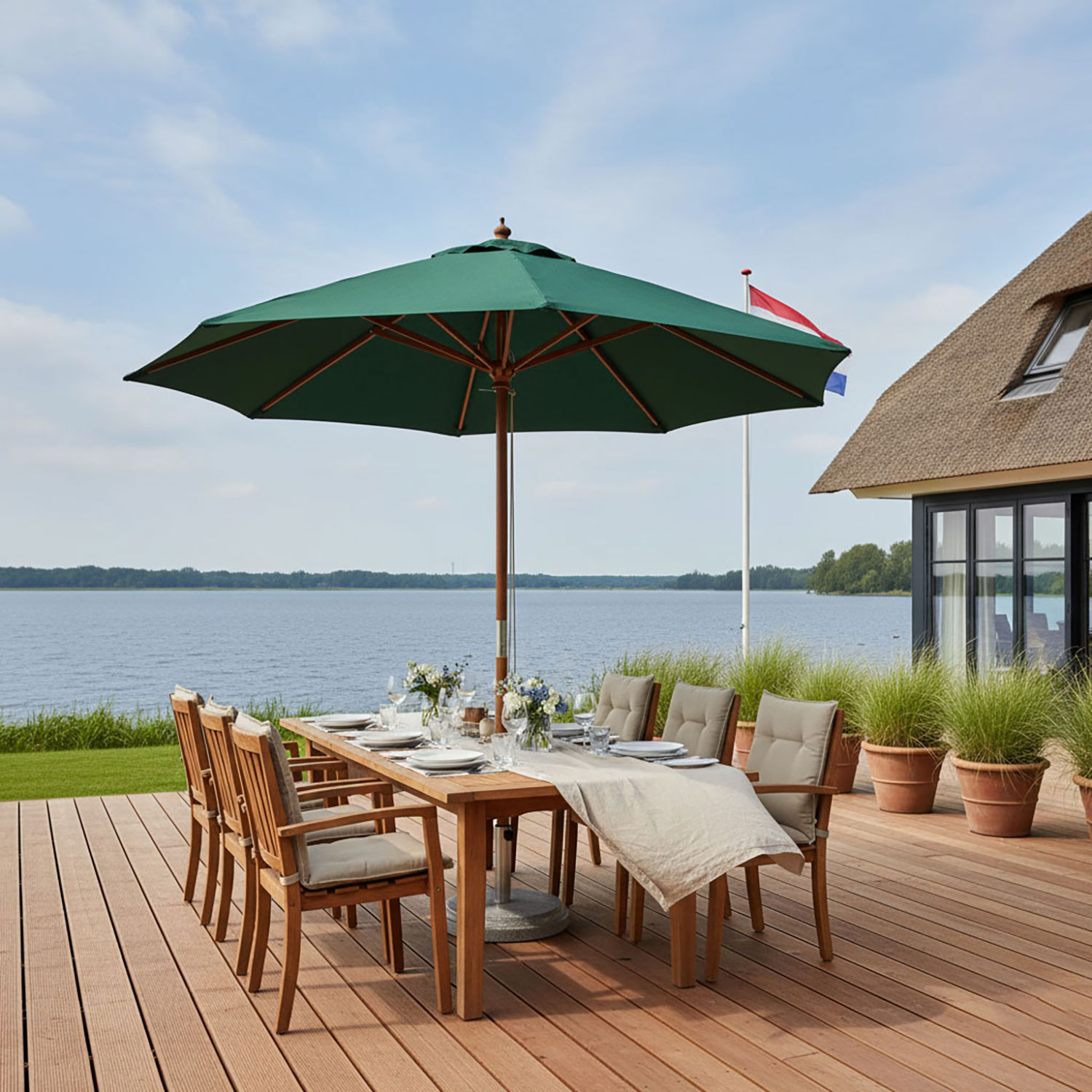 3m houten parasol klassiek groen Rhino Ica