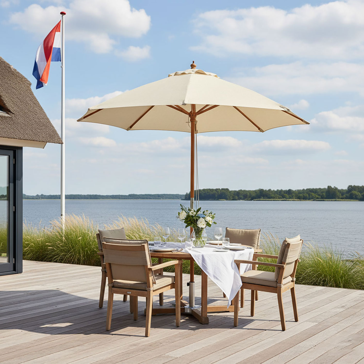 Parasol houtstok 300cm Ecru Rhino