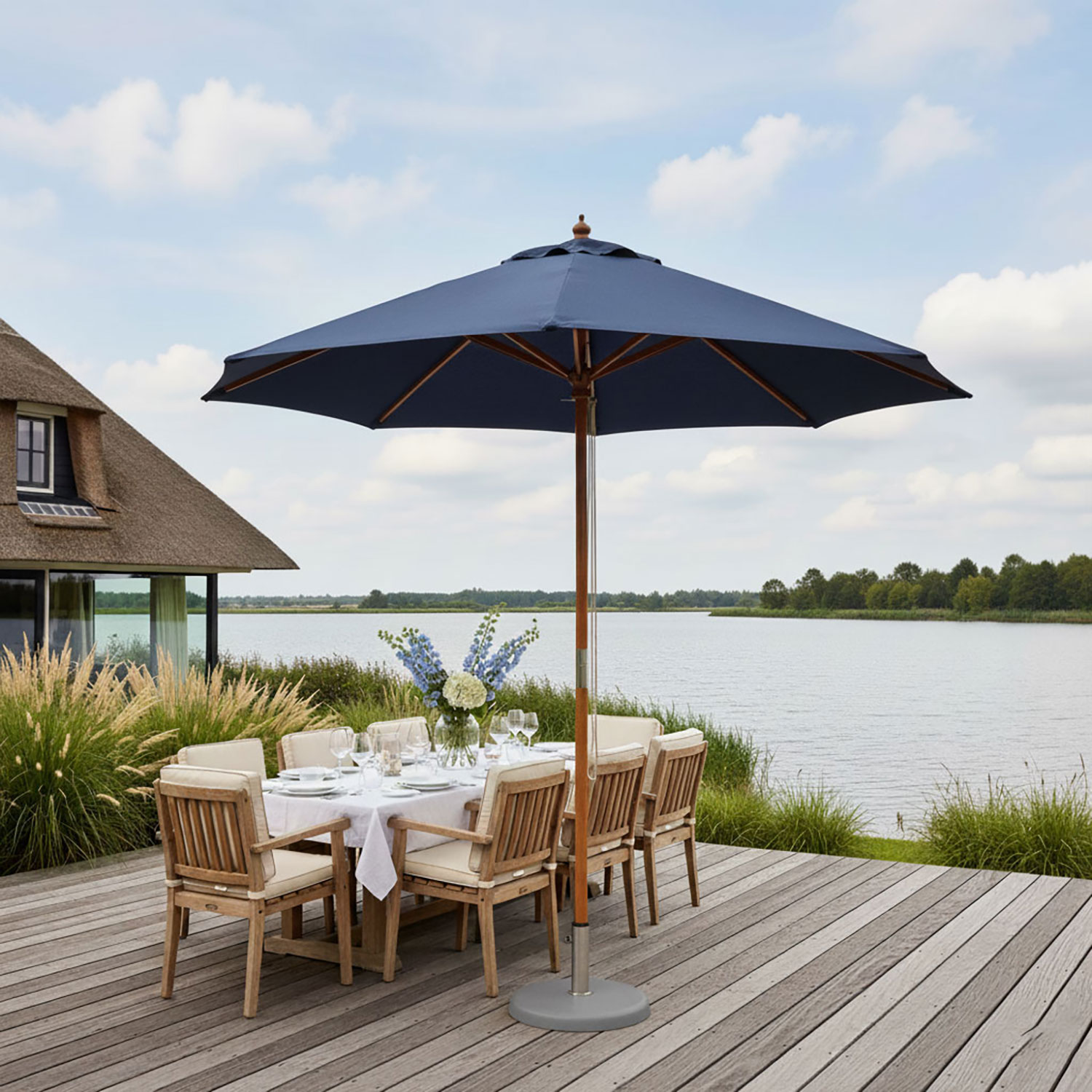 Houten parasol 3m Marine blue Ica Rhino