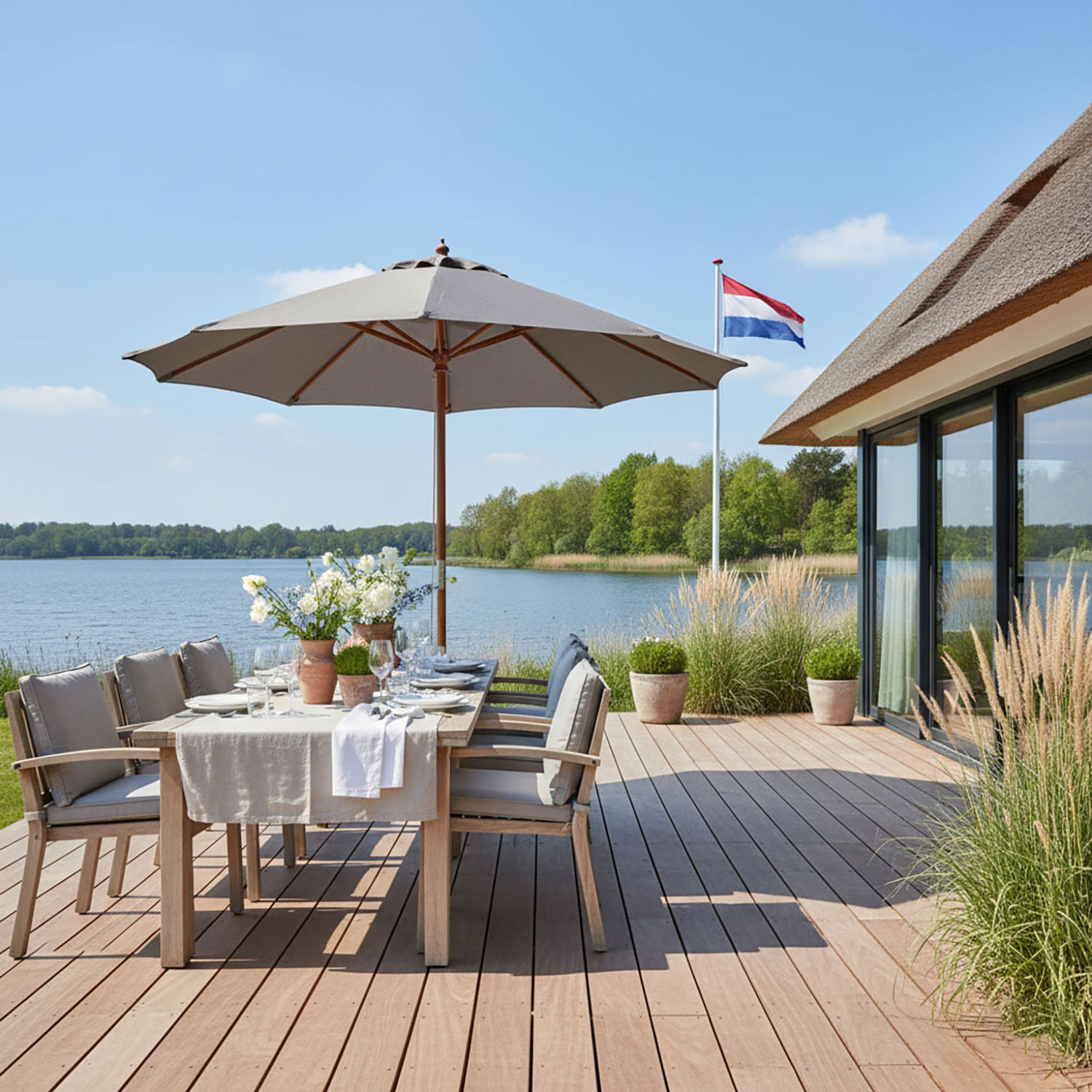 Houten parasol 300cm taupe Ica Rhino