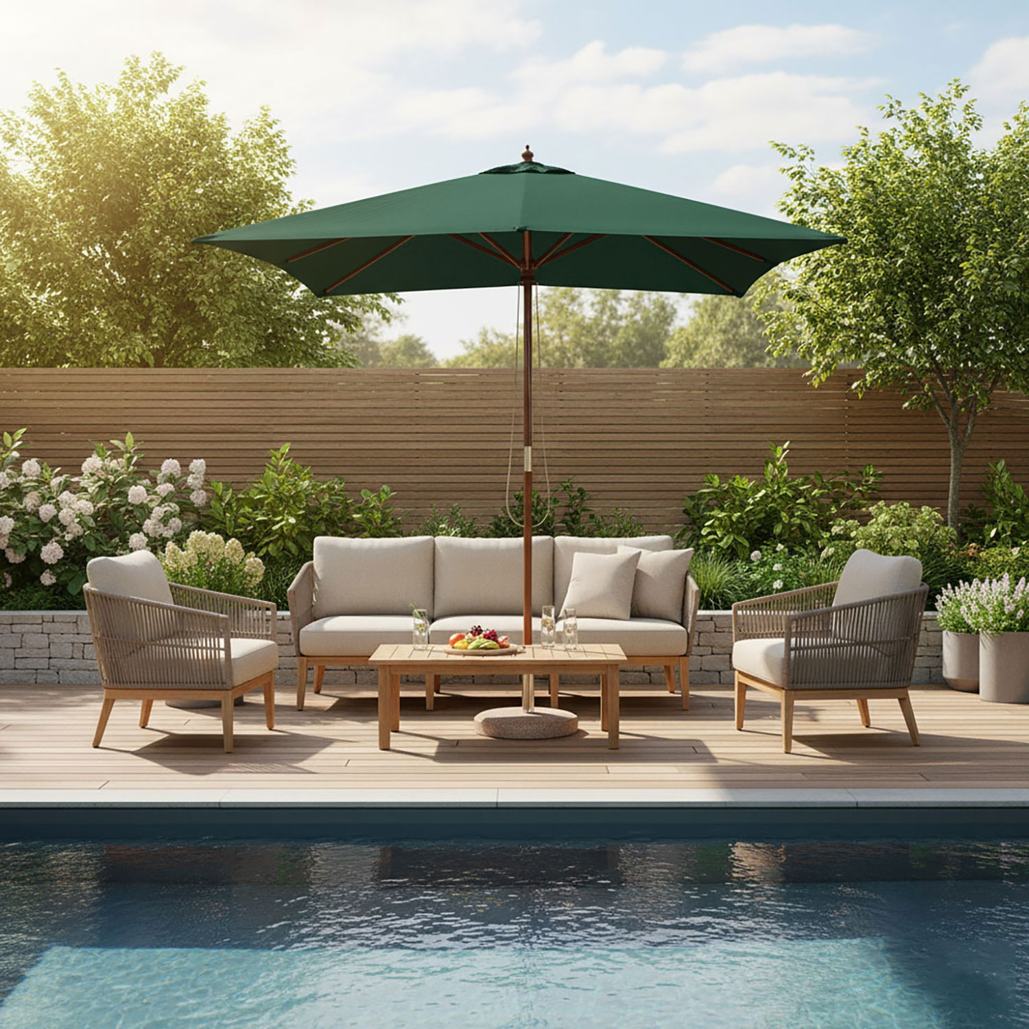 Houten parasol vierkant 3x3 Klassiek Groen