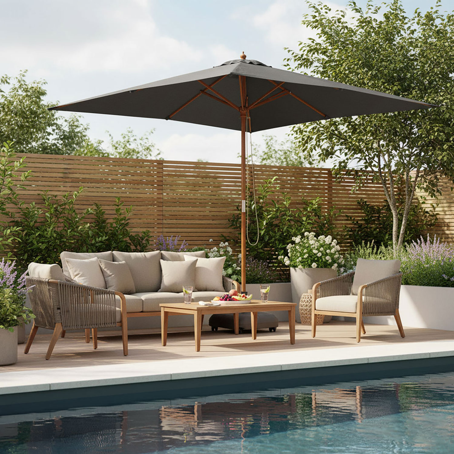 Houten parasol 300x300cm Dark Grey vierkant