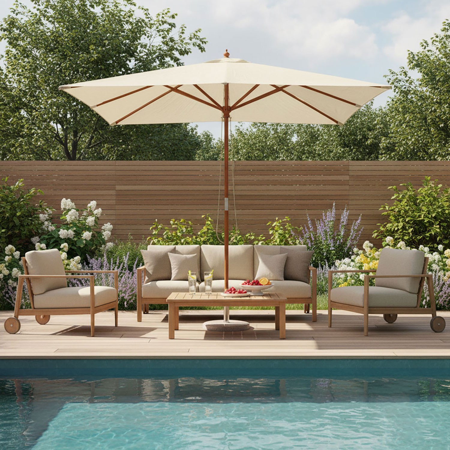 Houtstok parasol 300x300cm Ecru Rhino