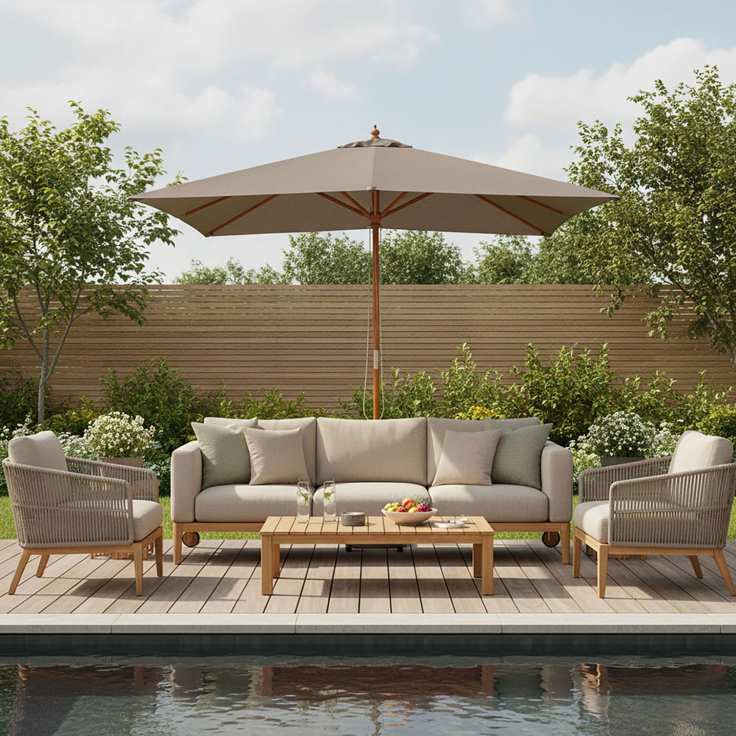 Vierkante houten parasol 300x300cm Taupe Rhino