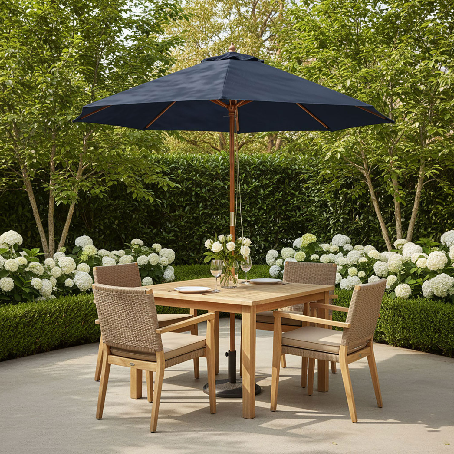 Houtstok parasol 350cm Marine Blue Rhino Ica