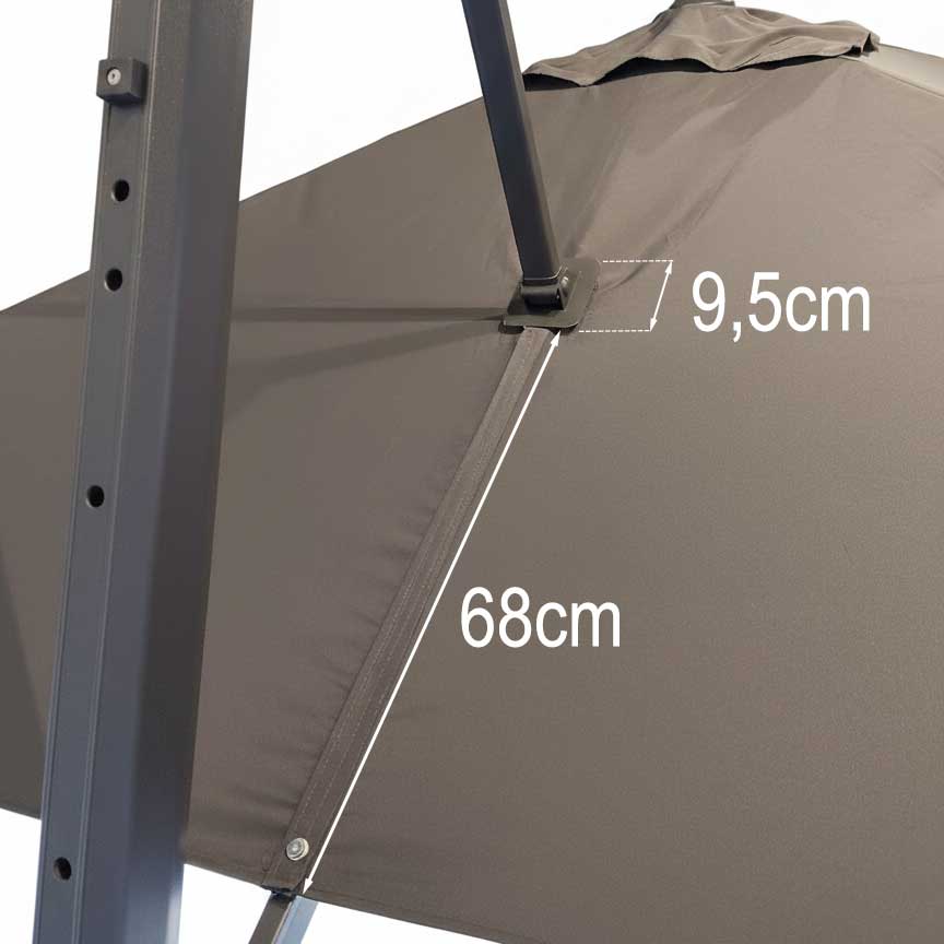 Zweefparasoldoek afmetingen klittenband