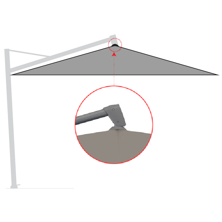 Kap hangend aan frame opening midden bovenin